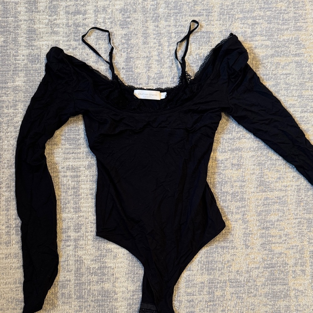 Jonathan Simkhai Black Lace Trim Bodysuit